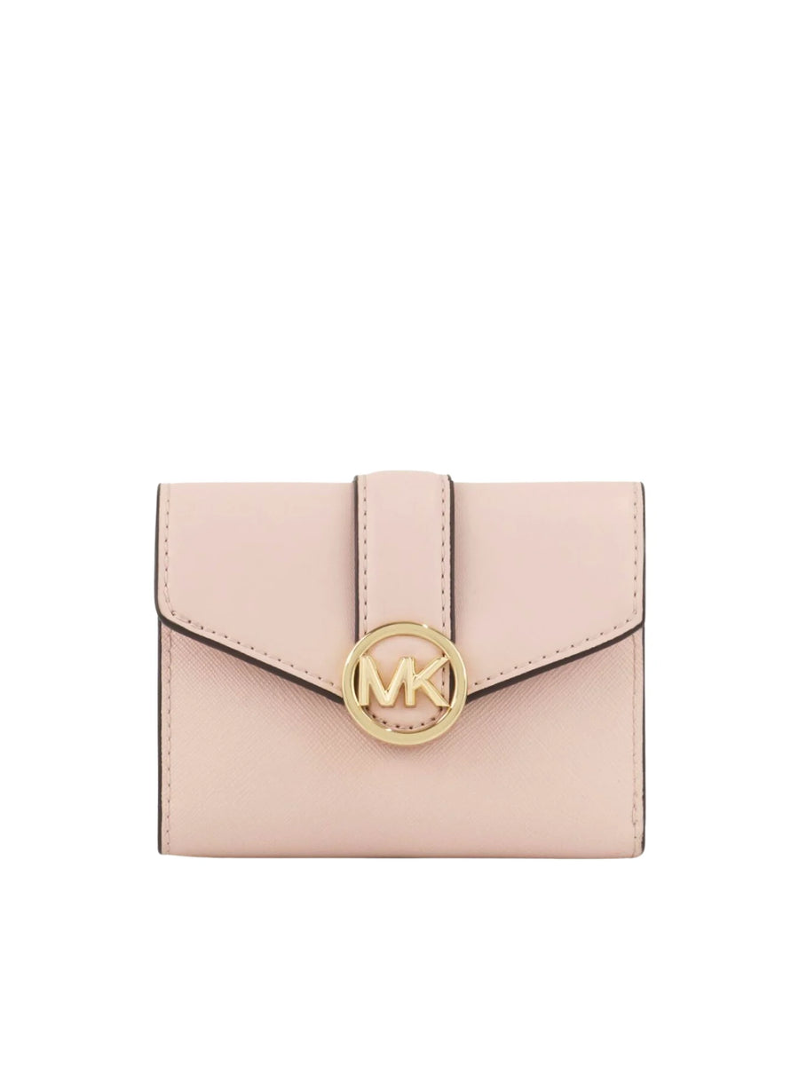 Michael Kors Carmen Medium Flap Bilfold Wallet Faux Leather Blush Pink Balilene