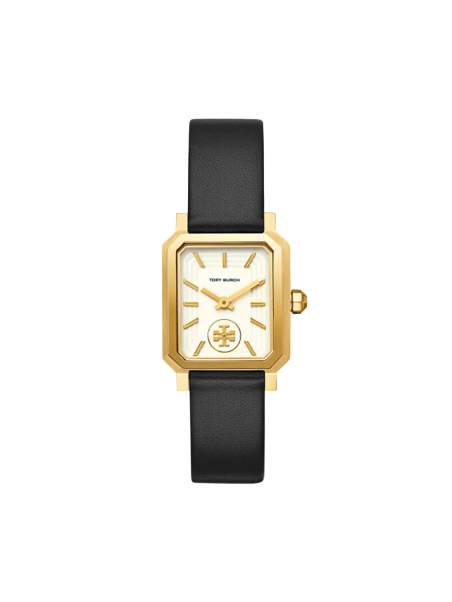 Tory Burch Robinson Watch Black Leather Gold Tone Balilene