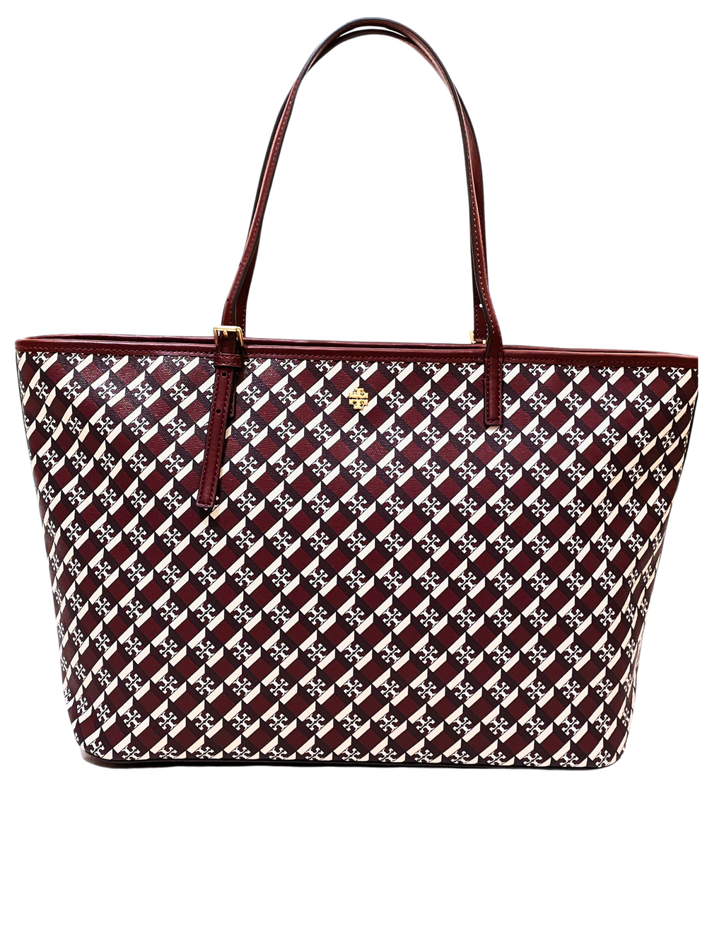 gambar-depan-Tory- Burch- Geo -Logo- Zip- Tote -Crimson -Red- Logo -Allover