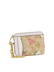 gambar-depan1-Coach-Zip-Card-Case-In-Signature-Canvas-With-Flower-Printed-Light-Khaki-Chalk-Multi
