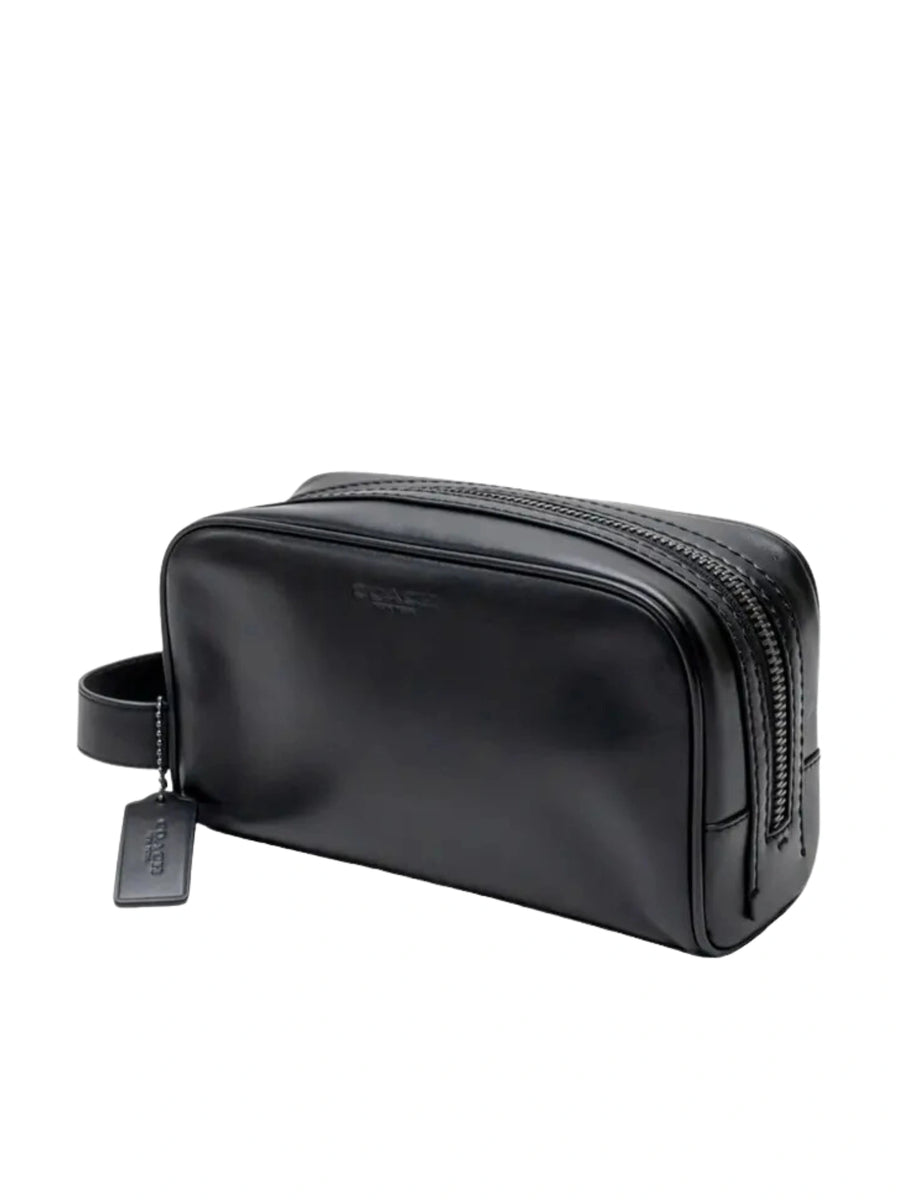 Coach Leather Small Travel Kit Pouch Bag Black Balilene