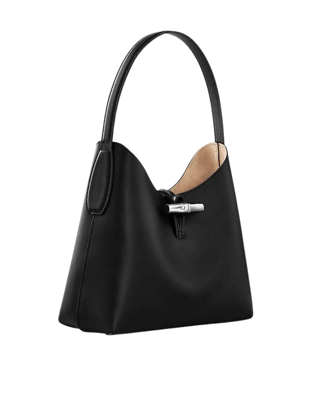 gambar-samping-Longchamp-Le-Roseau-M-Hobo-Bag-Leather-Black