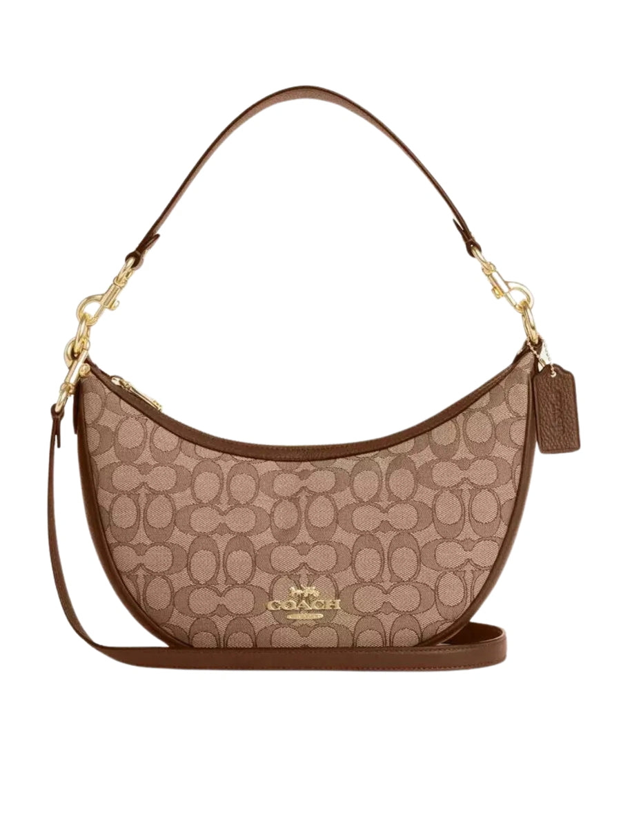 Coach Aria Shoulder Bag In Signature Jacquard Khaki Saddle Multi – Balilene