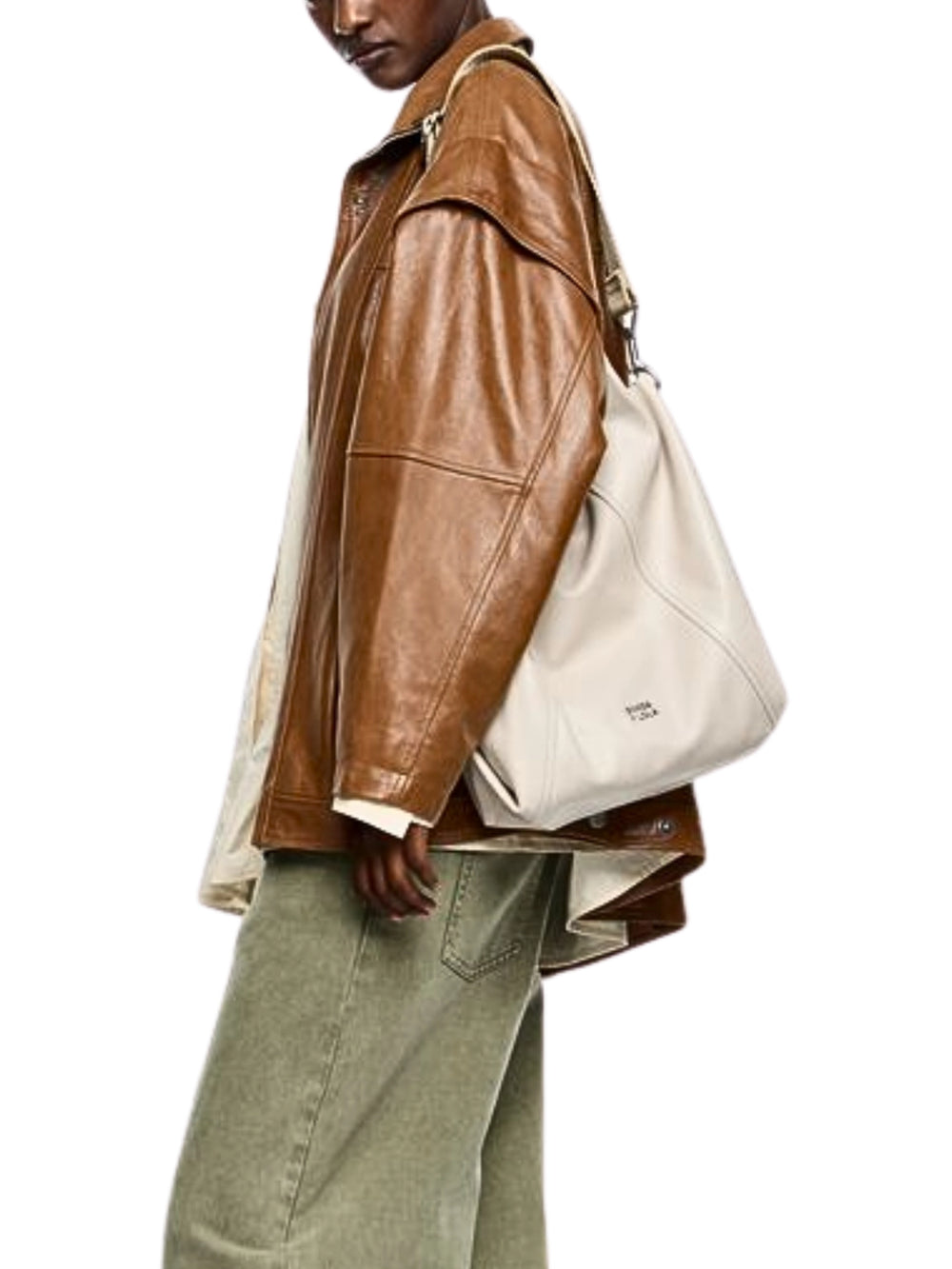 on-model-1-BYL-Medium-Ivory-Leather-Paper-Bag