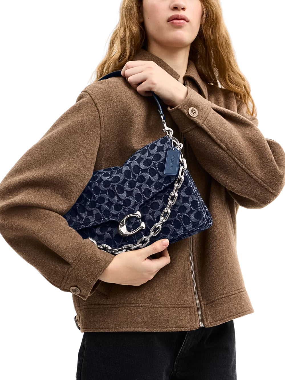 on-model-1-Coach-Chain-Tabby-Shoulder-Bag-30-In-Signature-Denim-Deep-Blue-Multi