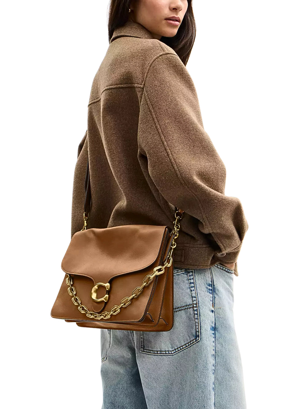 on-model-1-Coach-Chain-Tabby-Shoulder-Bag-35-Honey-Brown