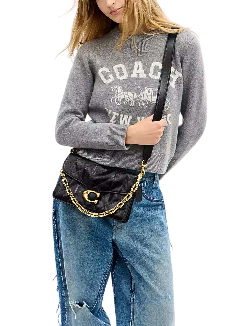 on-model-1-Coach-Chain-Tabby-Shoulder-Bag-With-Quilting-Black