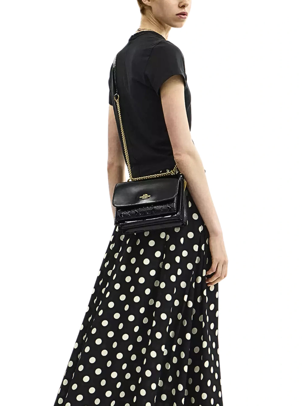 on-model-1-Coach-Klare-Crossbody-Bag-In-Signature-Patent-Leather-Black