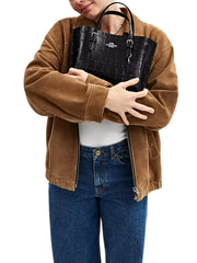 Coach Mollie Tote Bag 25 Croco-Embossed Black