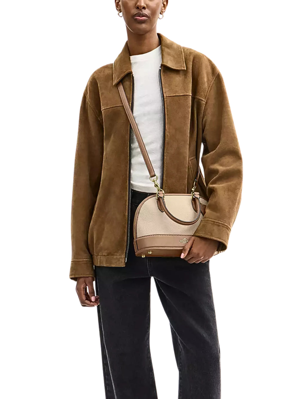 on-model-1-Coach-Sabrina-Satchel-Bag-In-Colorblock-Ivory-Taupe