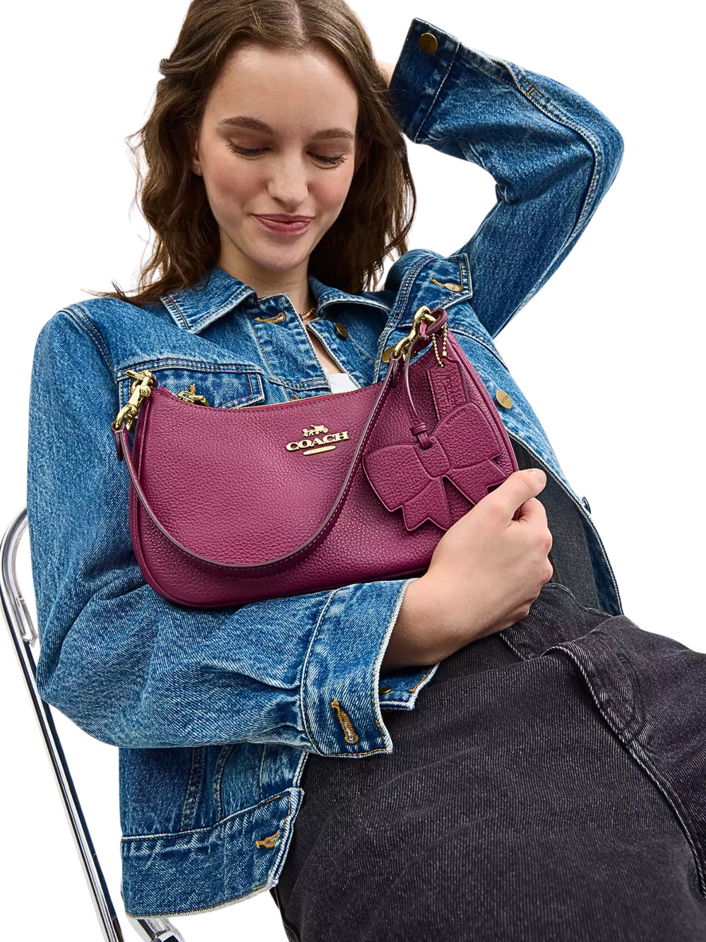 on-model-1-Coach-Teri-Shoulder-Bag-With-Bow-Charm-Pink
