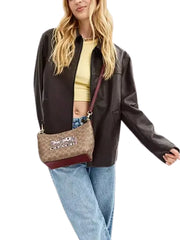 on-model-1-Coach-Zip-Top-Shoulder-Bag-In-Signature-Canvas-With-Horse-And-Carriage-Print-Tan-Black-Cherry