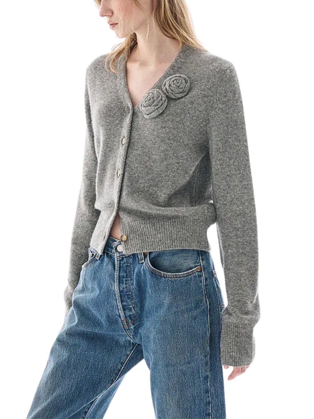 on-model-1-Mardi-Mercredi-Cashmere-Blended-Cardigan-V-Neck-Rose-Grey