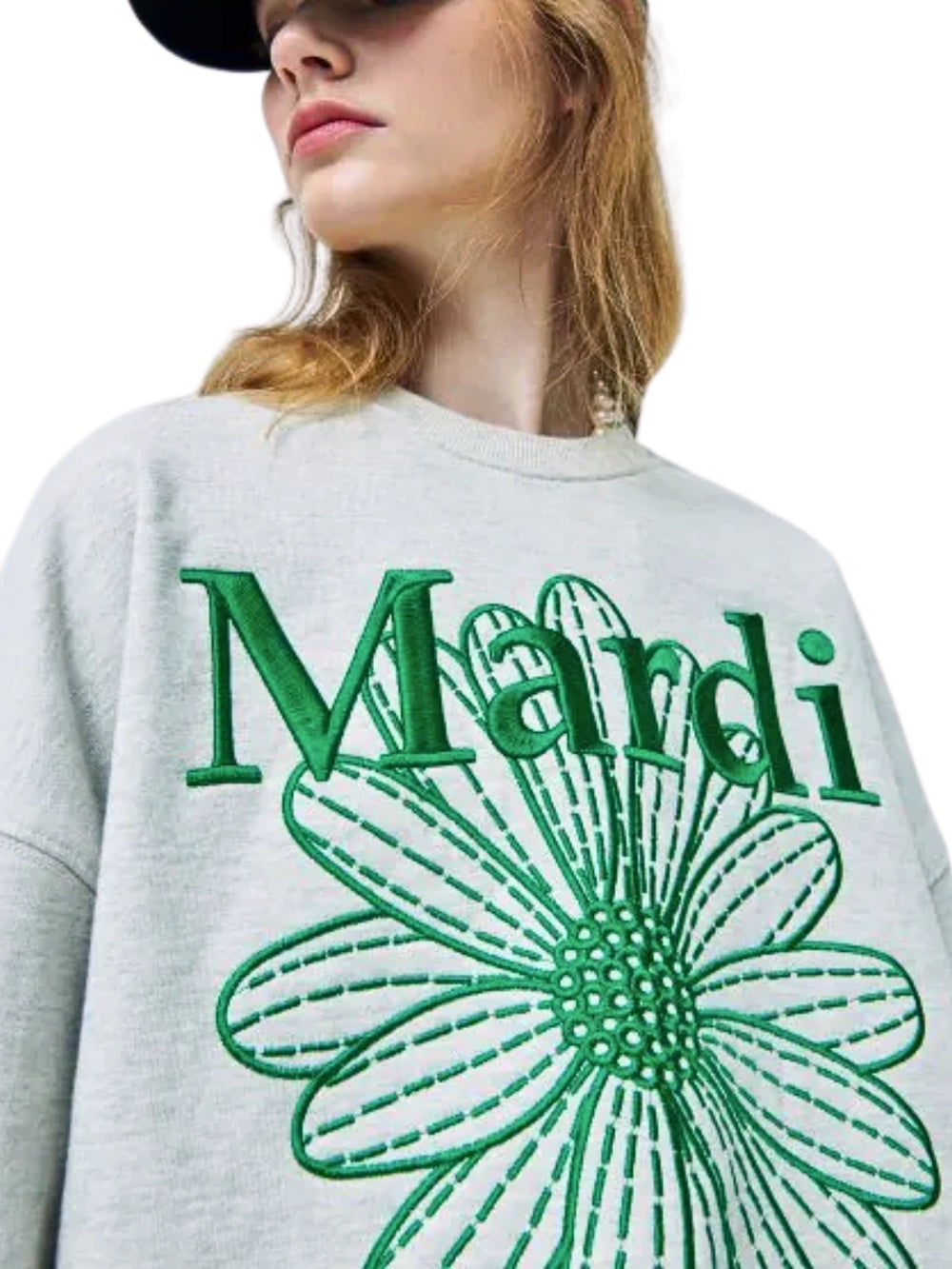 on-model-1-Mardi-Mercredi-Sweatshirt-Flowermardi-Needlework-Oatmeal-Green