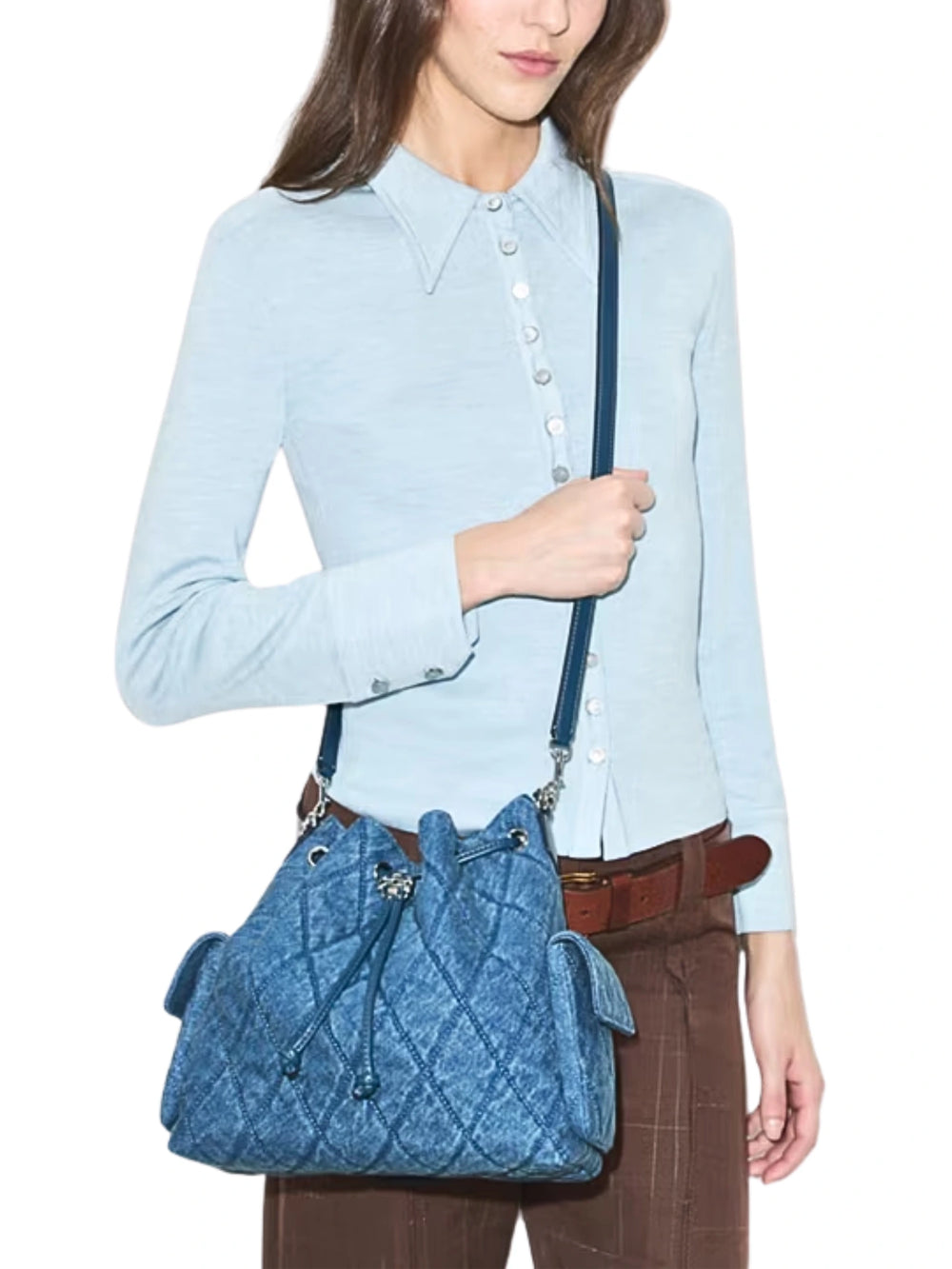 on-model-1-Tory-Burch-Charlie-Quilted-Denim-Drawstring-Shoulder-Bag-Blue