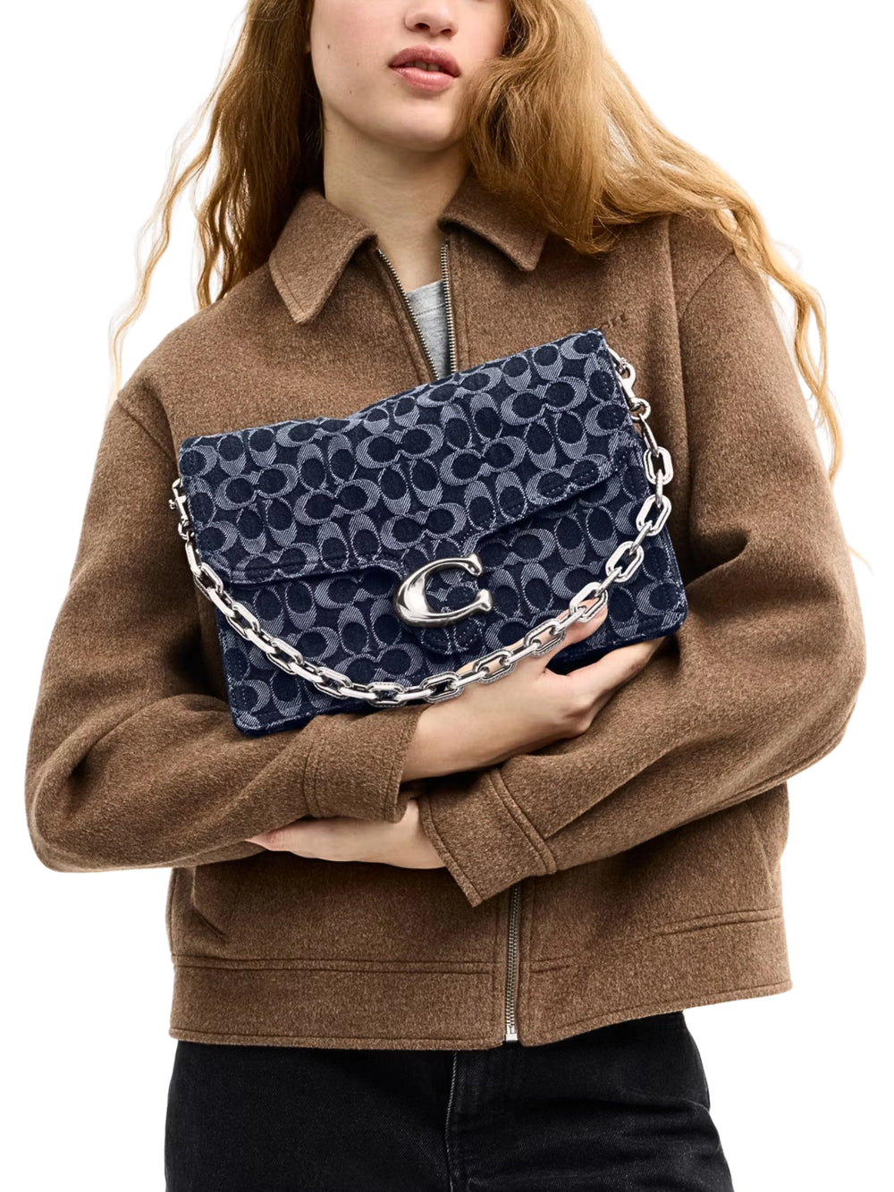 on-model-2-Coach-Chain-Tabby-Shoulder-Bag-30-In-Signature-Denim-Deep-Blue-Multi