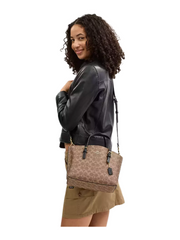 on-model-2-Coach-Mollie-Tote-Bag-25-In-Signature-Canvas-Tan-Black