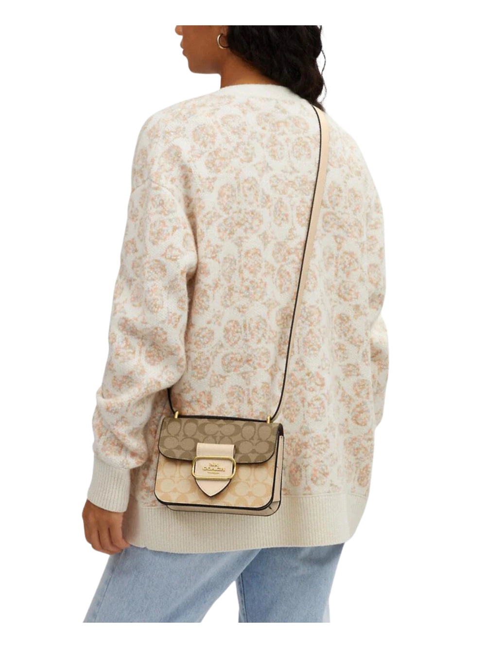 on-model-2-Coach-Morgan-Square-Crossbody-Bag-In-Blocked-Signature-Canvas-Light-Khaki-Multi