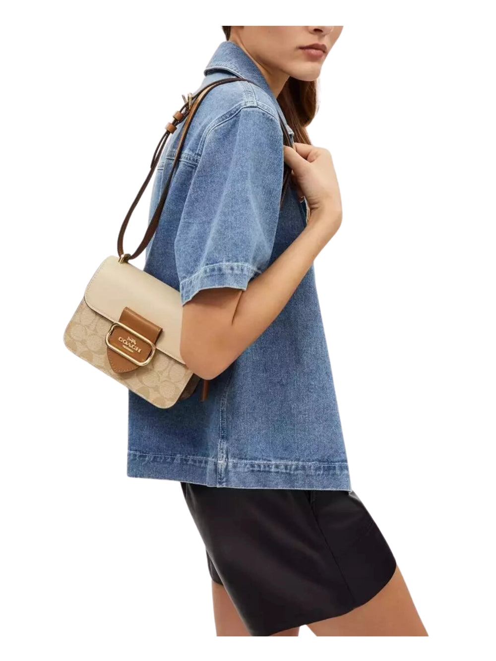 on-model-2-Coach-Morgan-Square-Crossbody-Bag-In-Blocked-Signature-Canvas-Light-KhakiKhaki-Multi