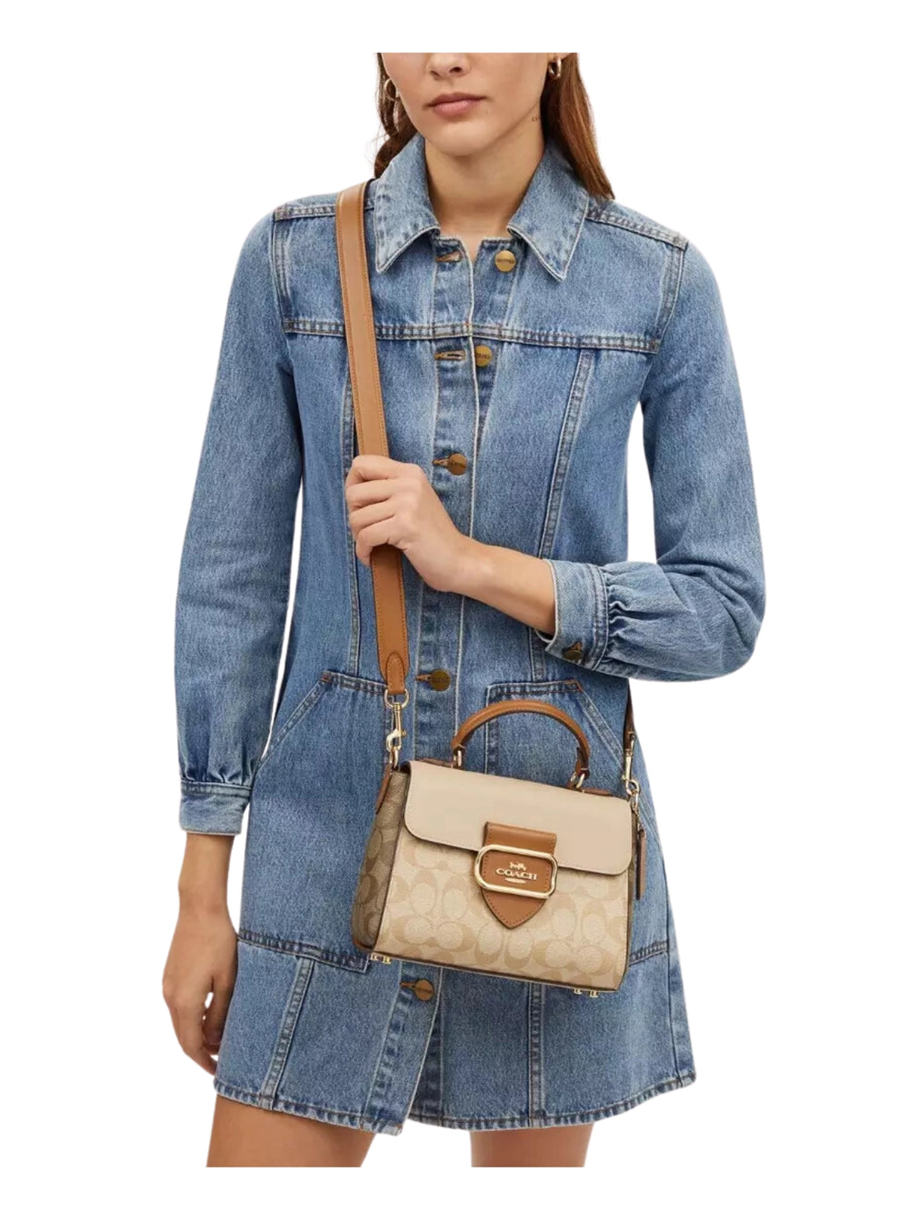 on-model-2-Coach-Morgan-Top-Handle-Bag-In-Blocked-Signature-Canvas-Light-KhakiKhaki-Multi