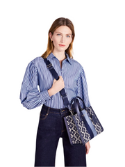 on-model-2-Kate-Spade-Manhattan-Spade-Flower-Jacquard-Small-Tote-Blue-Multi