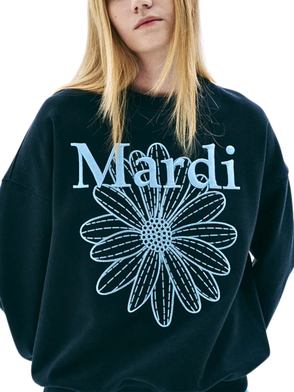 on-model-2-Mardi-Mercredi-Sweatshirt-Flowermardi-Needlework-Navy-Sky