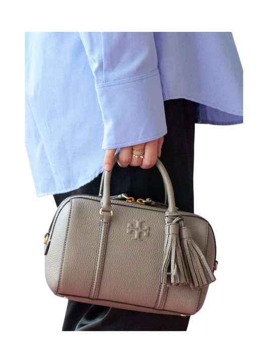 on-model-2-Tory-Burch-Thea-Mini-Leather-Satchel-Crossbody-Gray-Heron