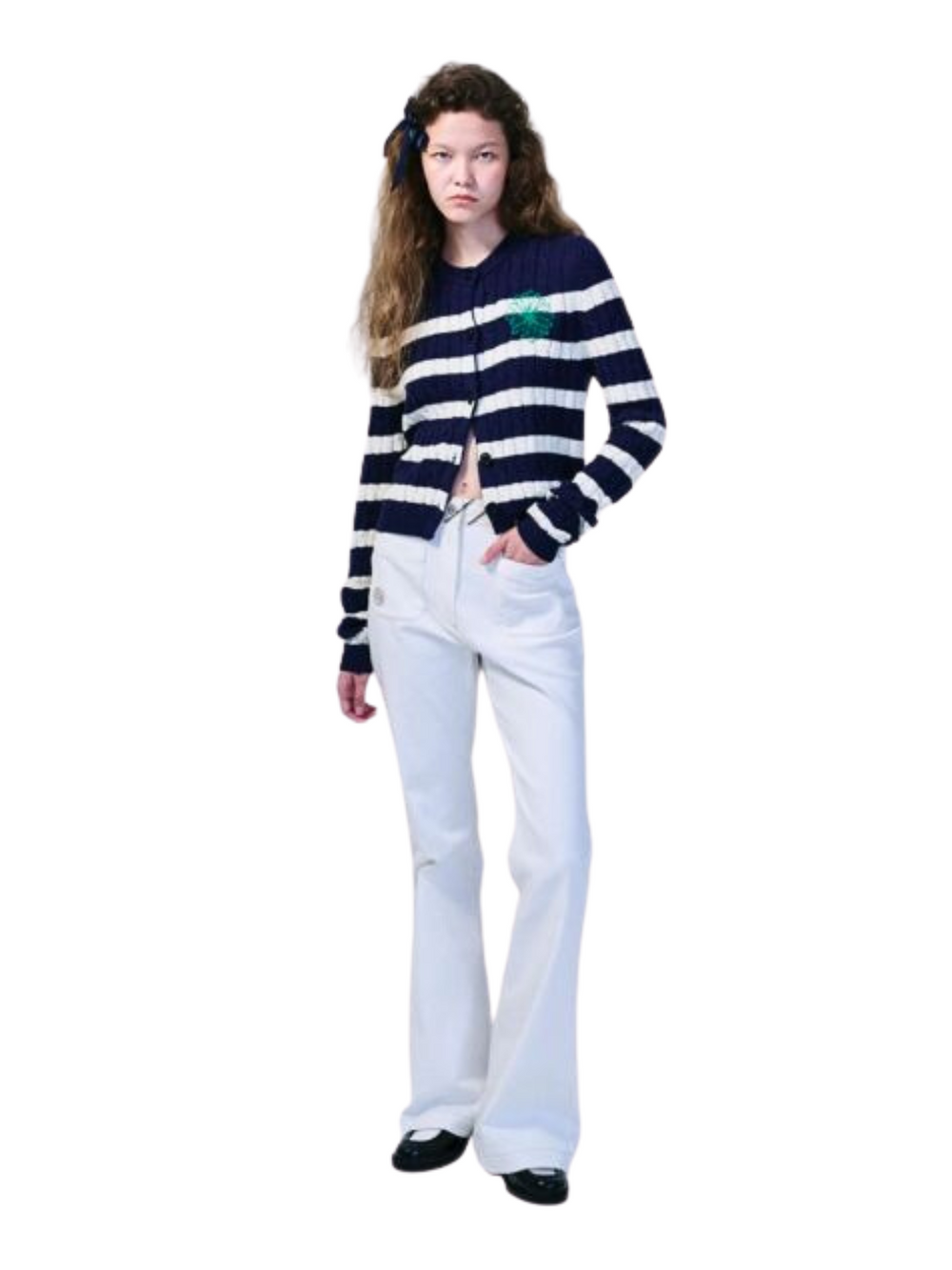 on-model-3-Mardi-Cotton-Cardigan-Round-Neck-Stripe-Navy-Green