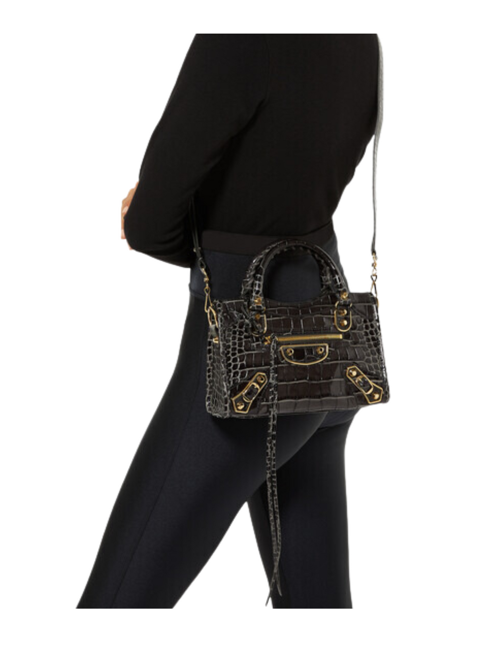 on-model-Balenciaga-Mettalic-Mini-City-Edge-Croco-Black-Ghw