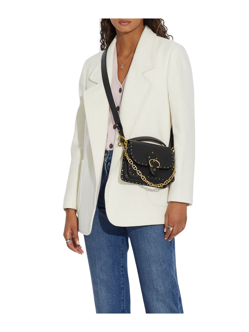 on-model-Coach-Beat-Shoulder-Bag-18-With-Rivets-In-Black