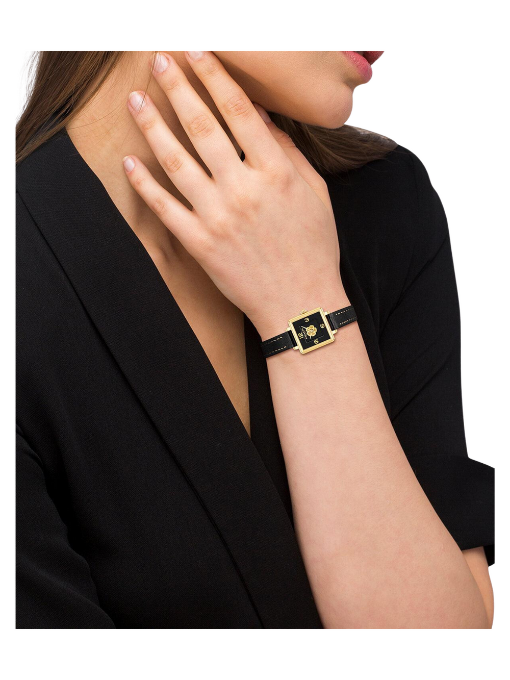 on-model-Coach-Cass-Ladies-Dial-Leather-Strap-Black