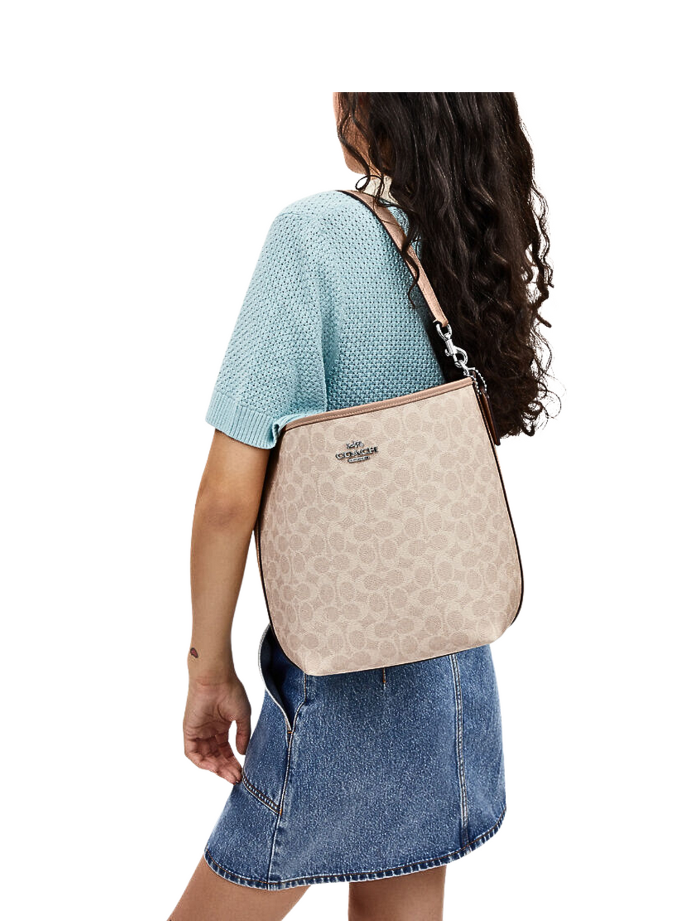 on-model-Coach-City-Large-Bucket-Bag-In-Signature-Canvas-Sand-Taupe