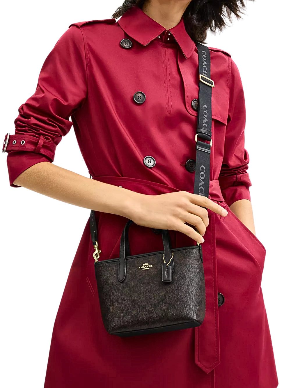 on-model-Coach-City-Mini-Tote-Bag-In-Signature-Canvas-Walnut-Black