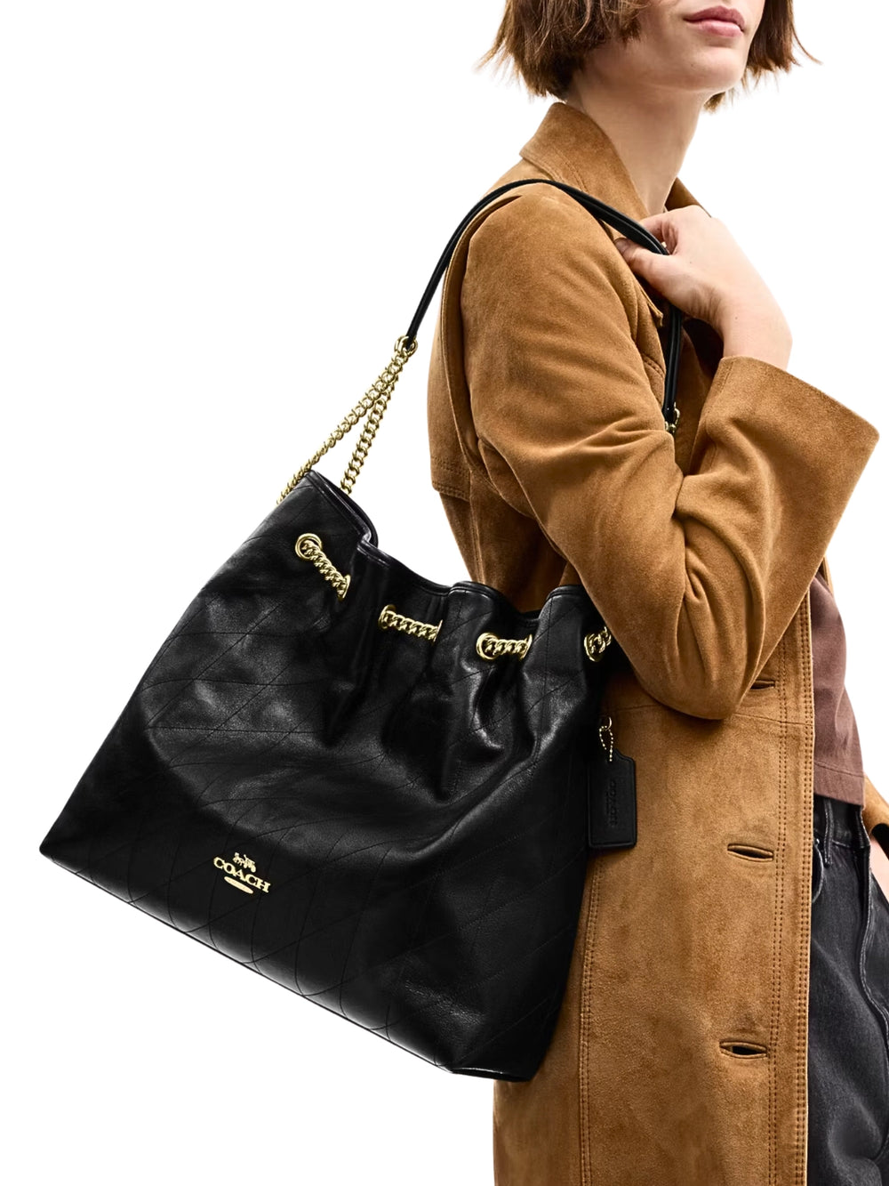 on-model-Coach-Evelyn-Large-Shoulder-Bag-With-Quilting-Black