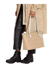on-model-Coach-Gallery-Tote-Bag-In-Signature-Canvas-Light-Khaki-Chalk