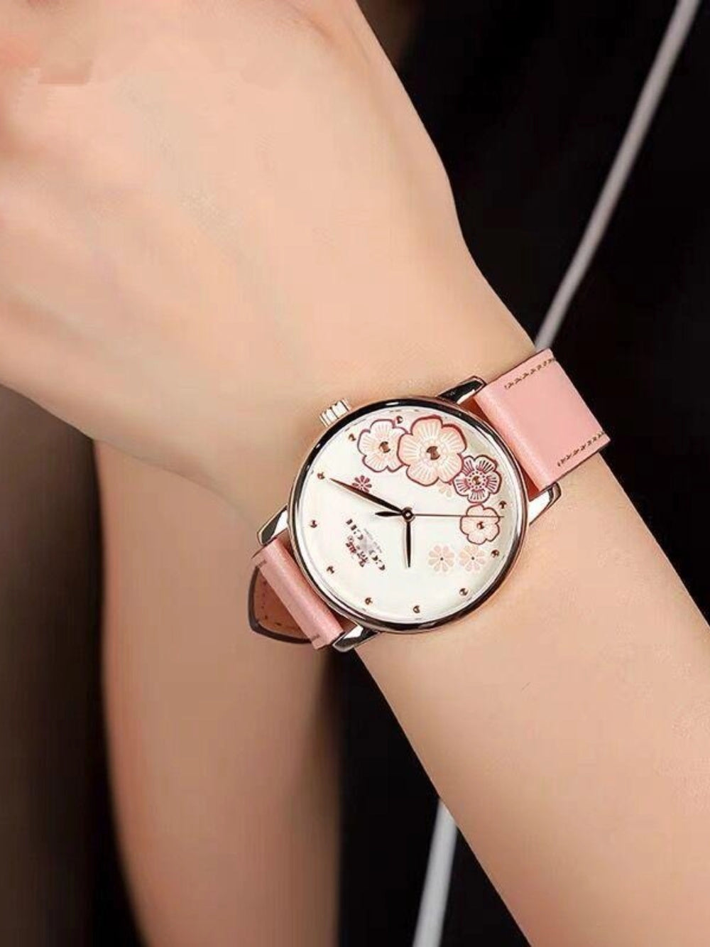 on-model-Coach-Grand-Ladies-White-Dial-Pink-Leather-Strap
