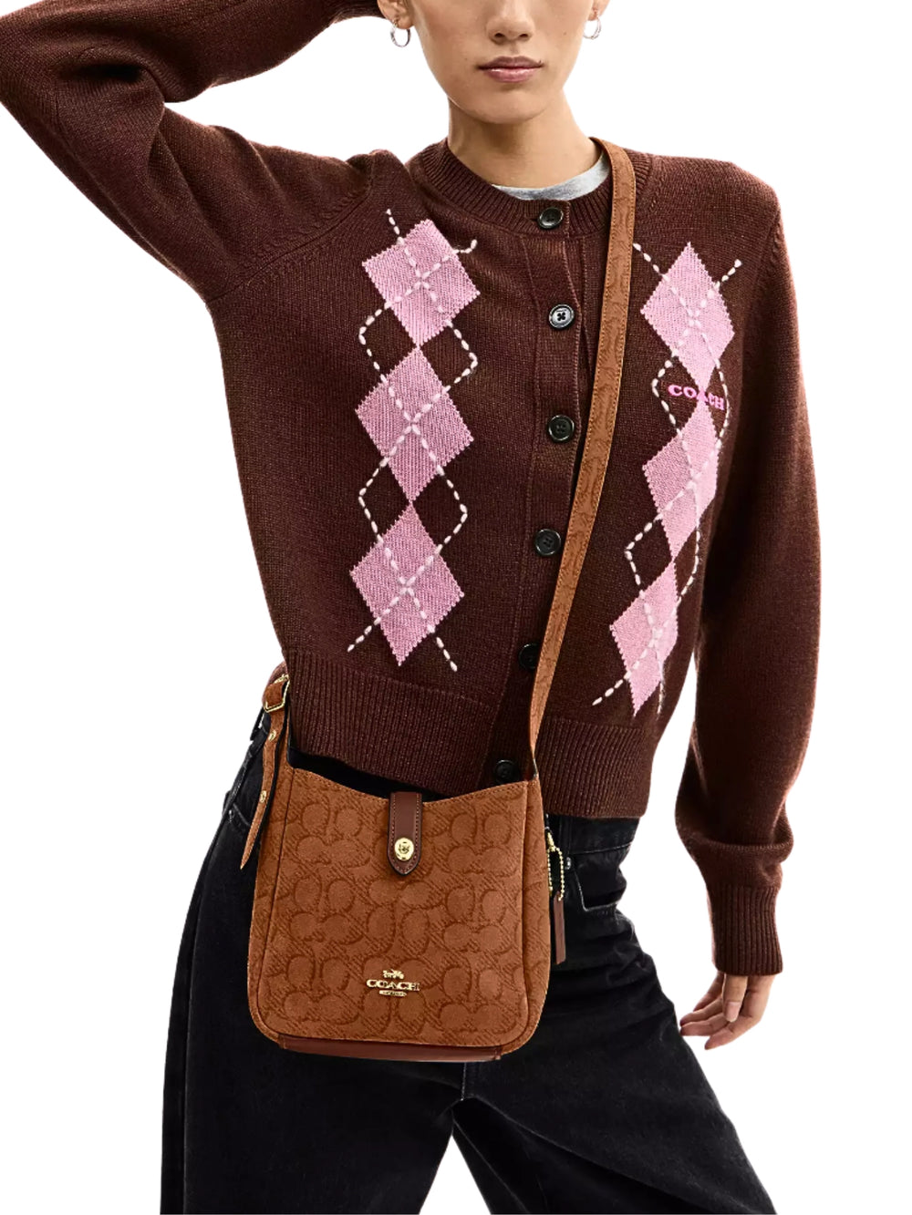 on-model-Coach-Hadley-Mini-Crossbody-Bag-In-Signature-Suede-Caramel