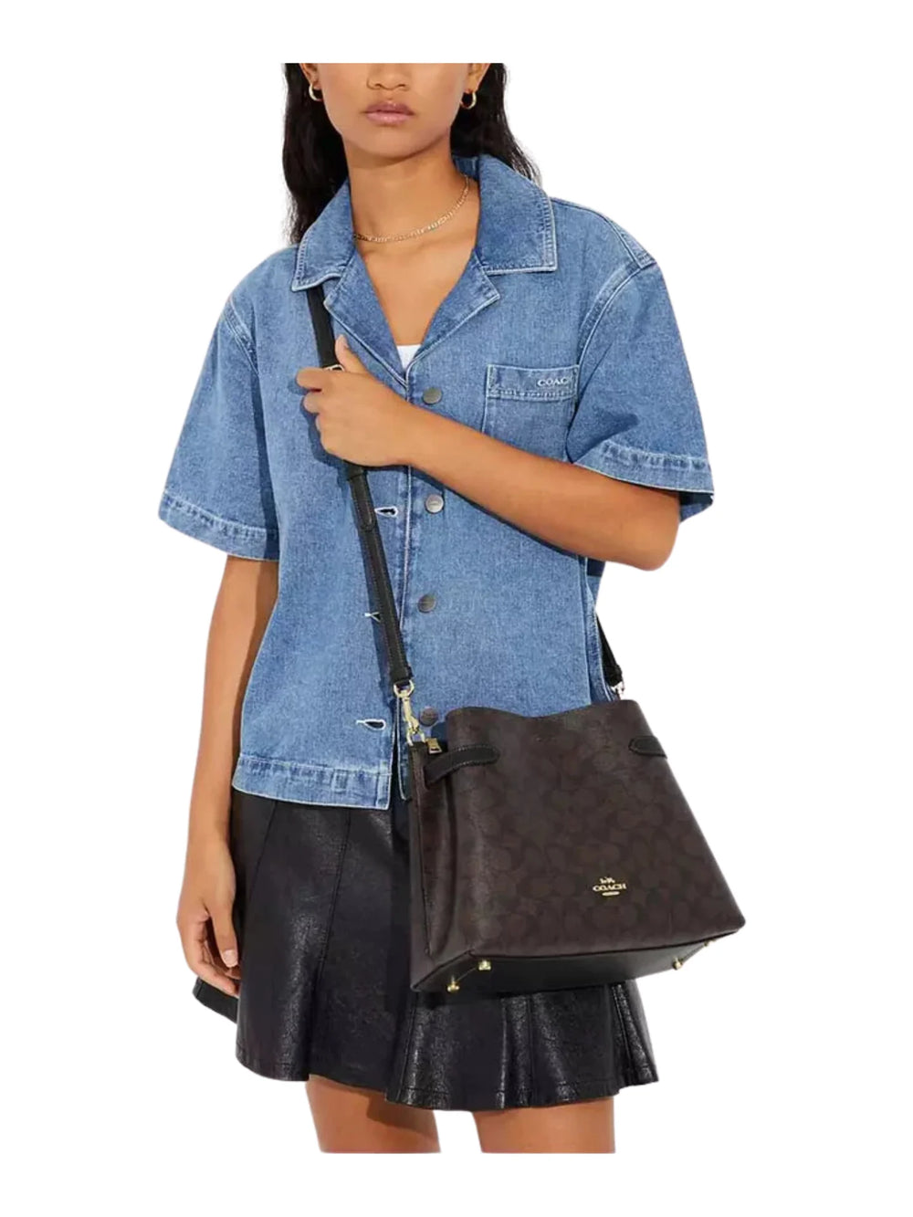 on-model-Coach-Hanna-Shoulder-Bag-In-Signature-Canvas-Gold-BrownBlackWEBP