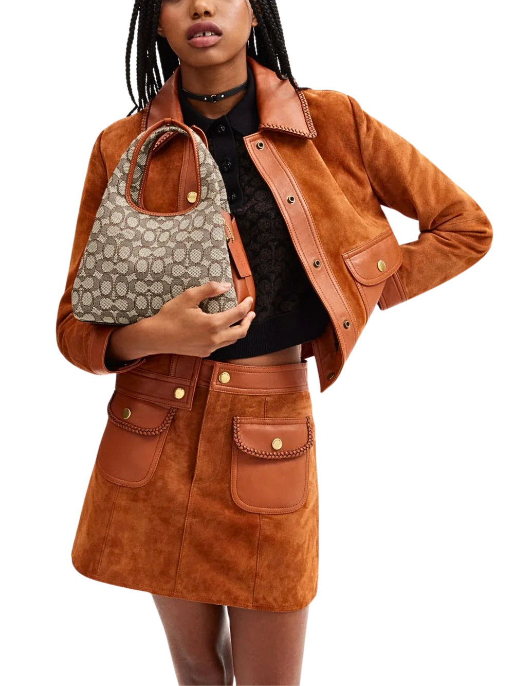 on-model-Coach-Lana-Shoulder-Bag-23-In-Signature-Jacquard-Burnished-Amber