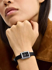 on-model-Coach-Mara-Case-Silver-Black-Leather-Strap-Watch
