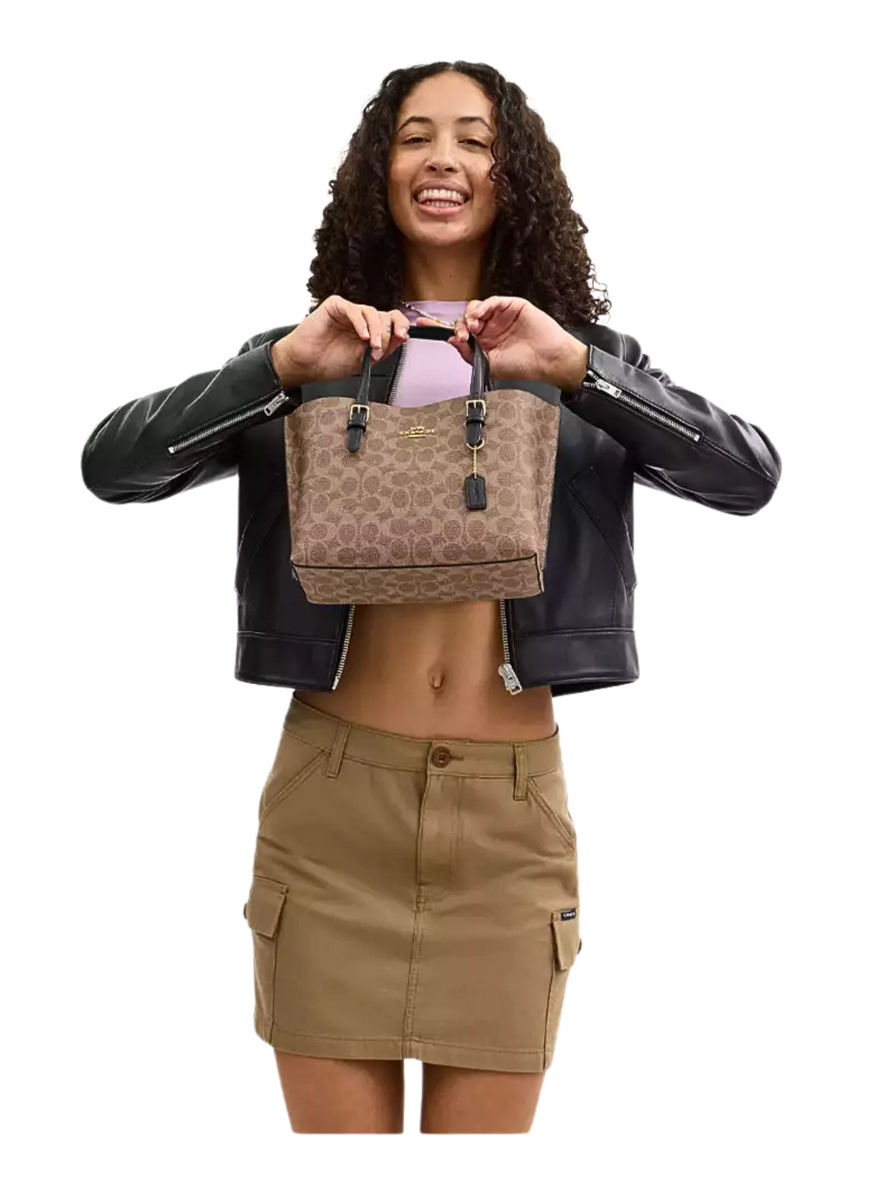 on-model-Coach-Mollie-Tote-Bag-25-In-Signature-Canvas-Tan-Black