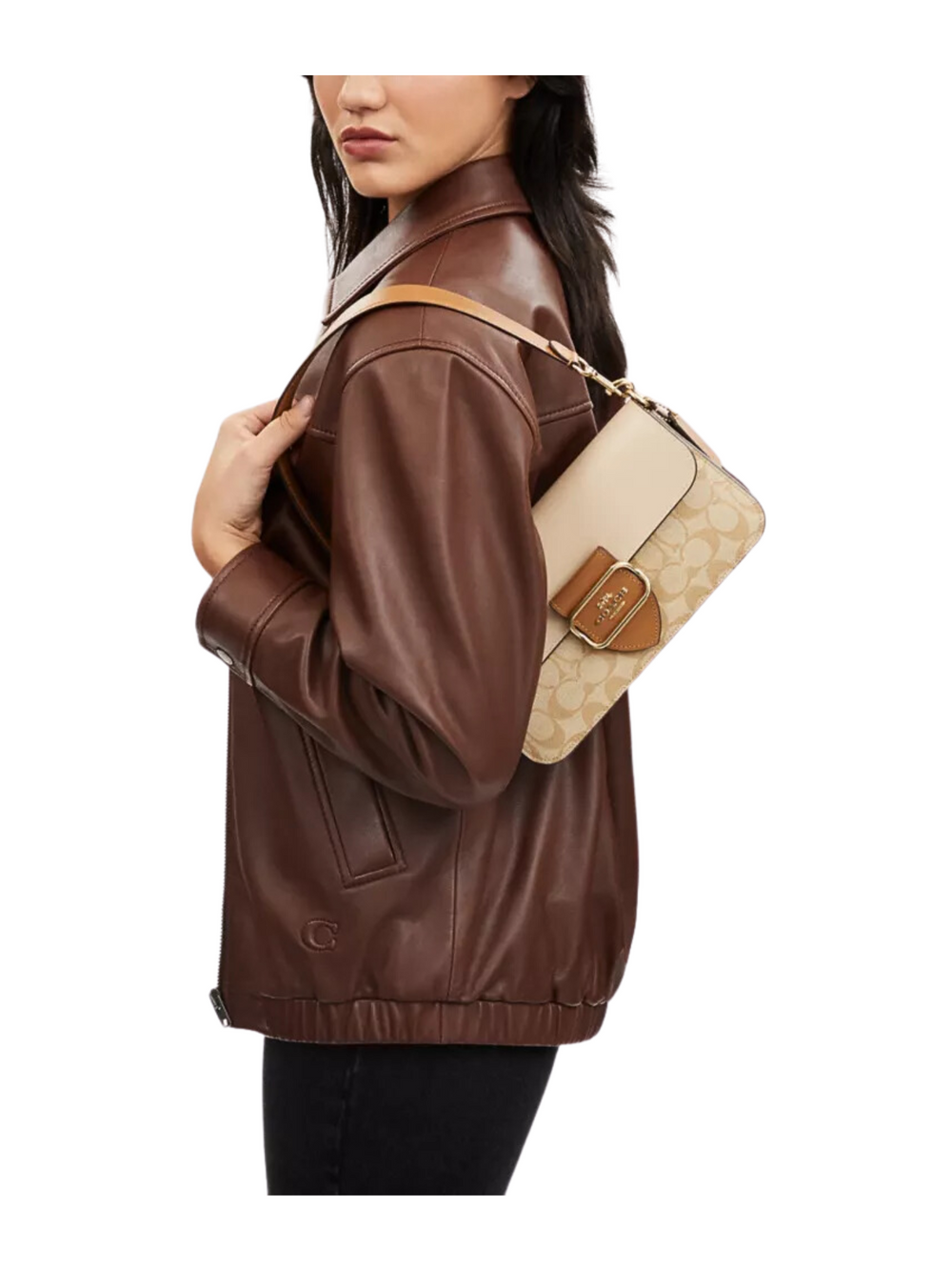 on-model-Coach-Morgan-Shoulder-Bag-In-Blocked-Signature-Canvas-Light-KhakiKhaki-Multi