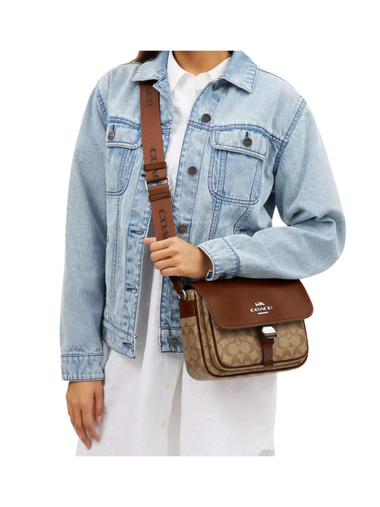 on-model-Coach-Pace-Messenger-Bag-In-Signature-Canvas-KhakiSaddle