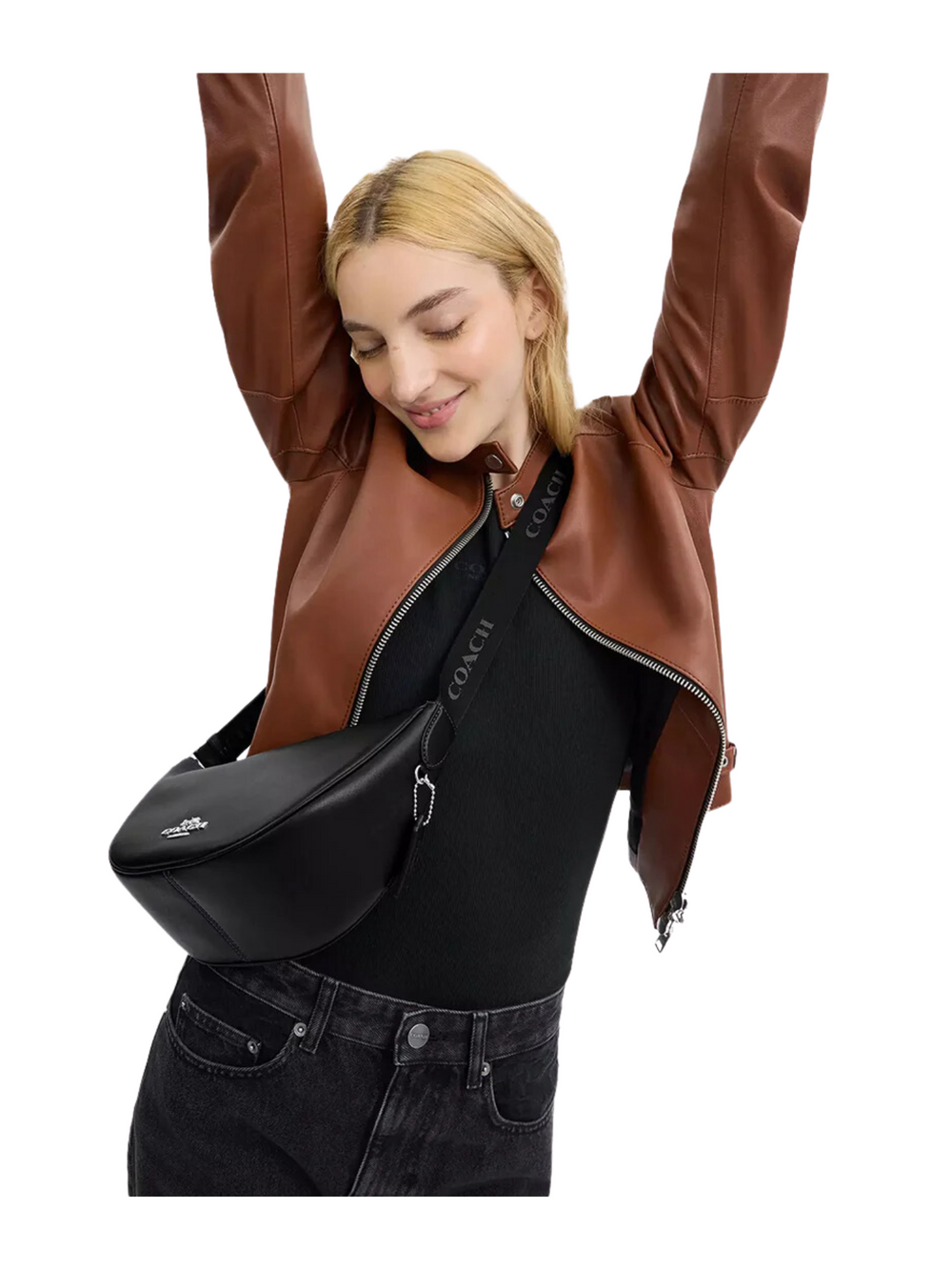 on-model-Coach-Pace-Shoulder-Bag-Black