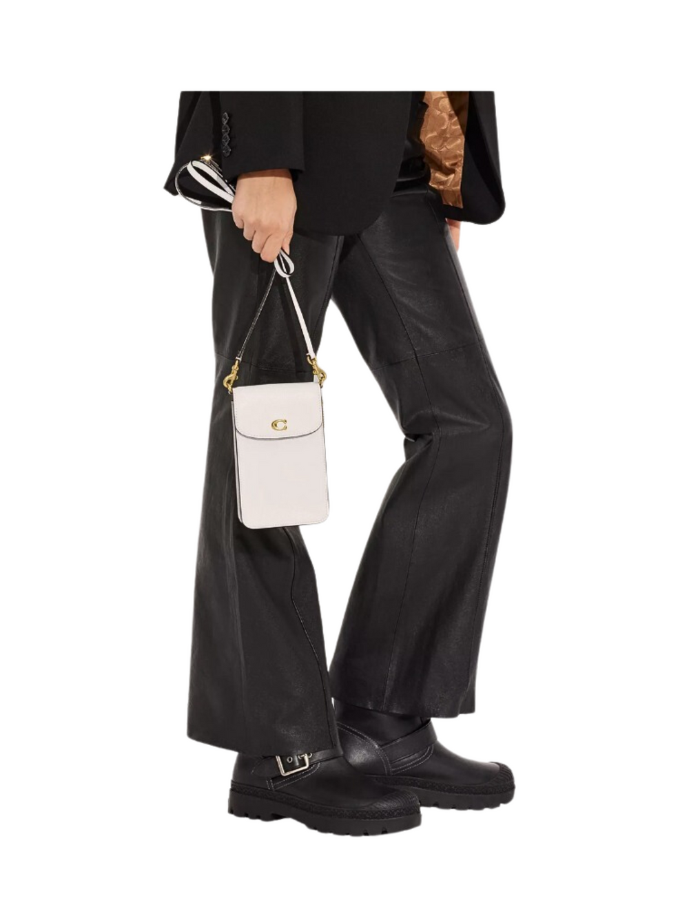 on-model-Coach-Polished-Pebble-Leather-Phone-Crossbody-Bag-Chalk