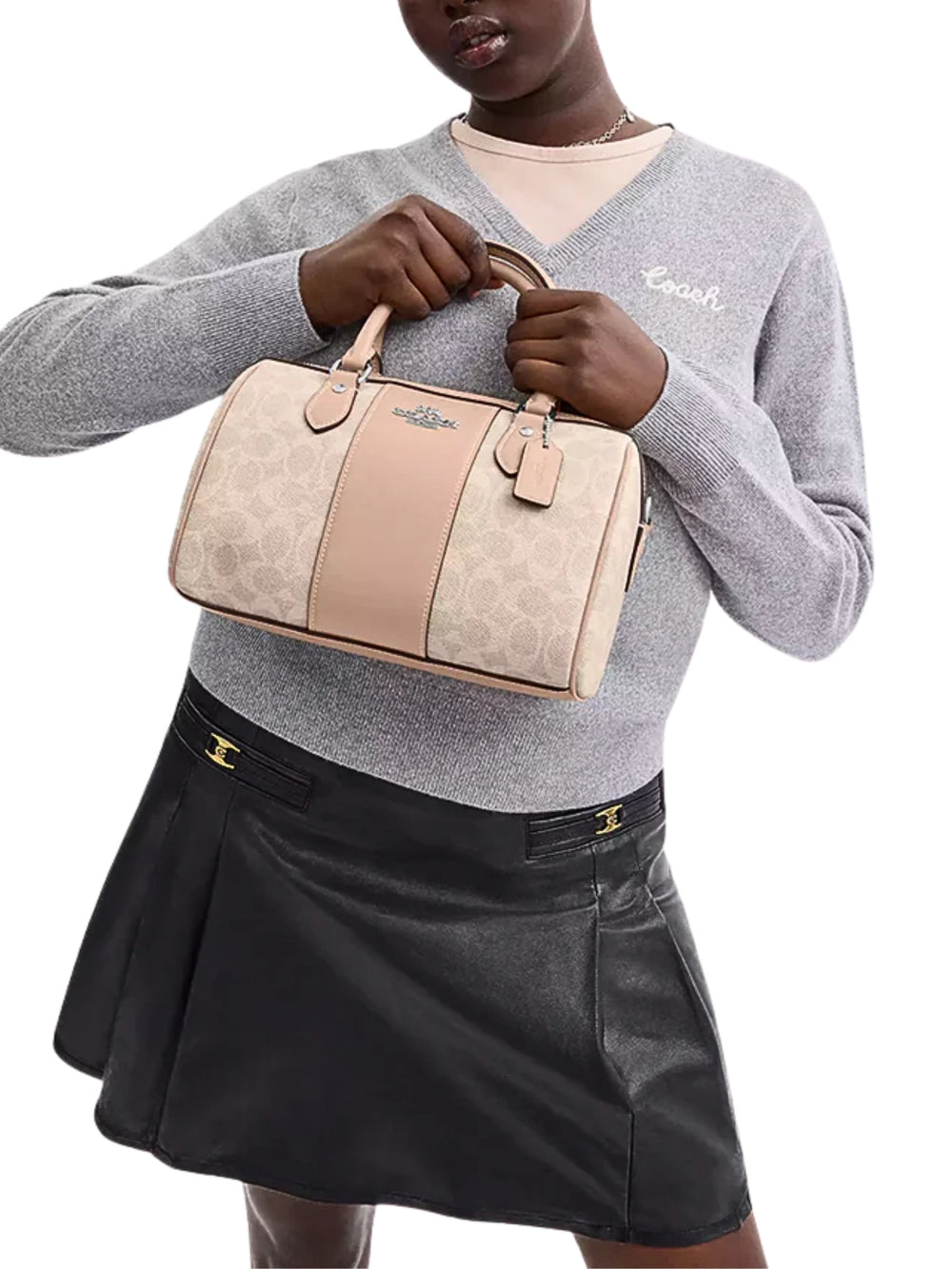 on-model-Coach-Rowan-Satchel-Bag-In-Signature-Canvas-Sand-Taupe