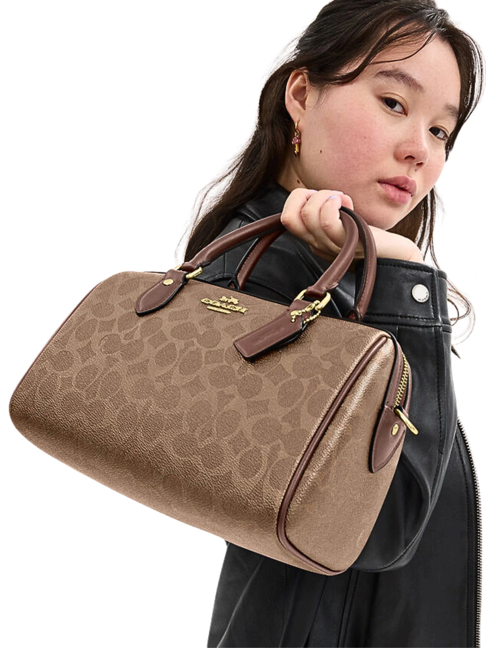 on-model-Coach-Rowan-Satchel-In-Signature-Canvas-Tan-Brown