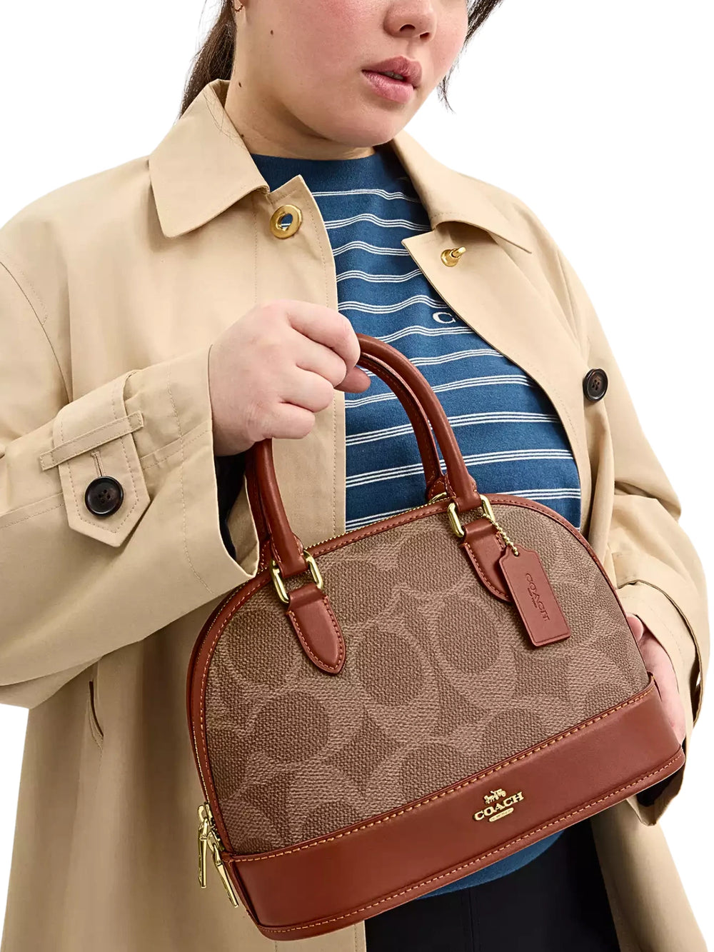 on-model-Coach-Sabrina-Satchel-Bag-In-Signature-Canvas-Tan-Caramel