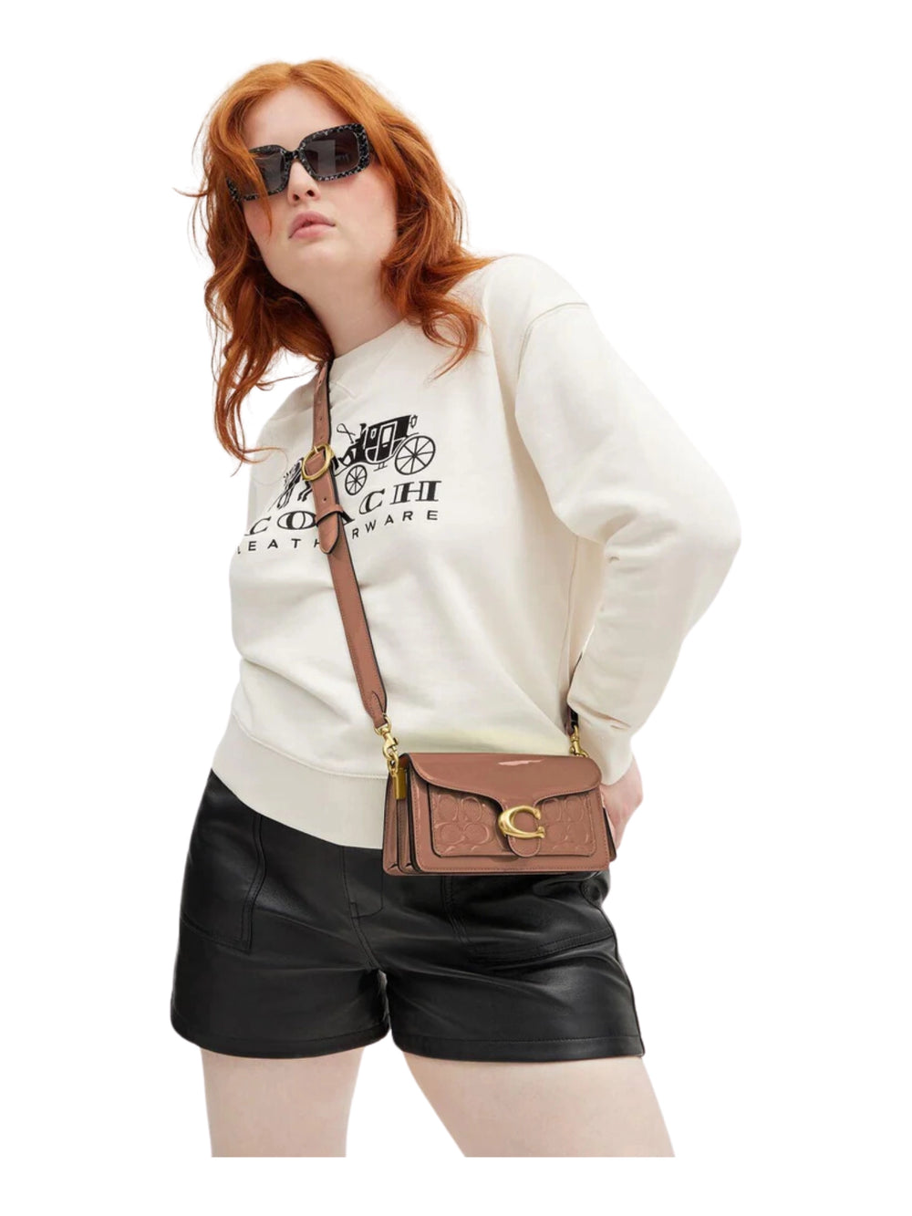 on-model-Coach-Tabby-20-Shoulder-Bag-in-Signature-Patent-Leather-Cappuccino