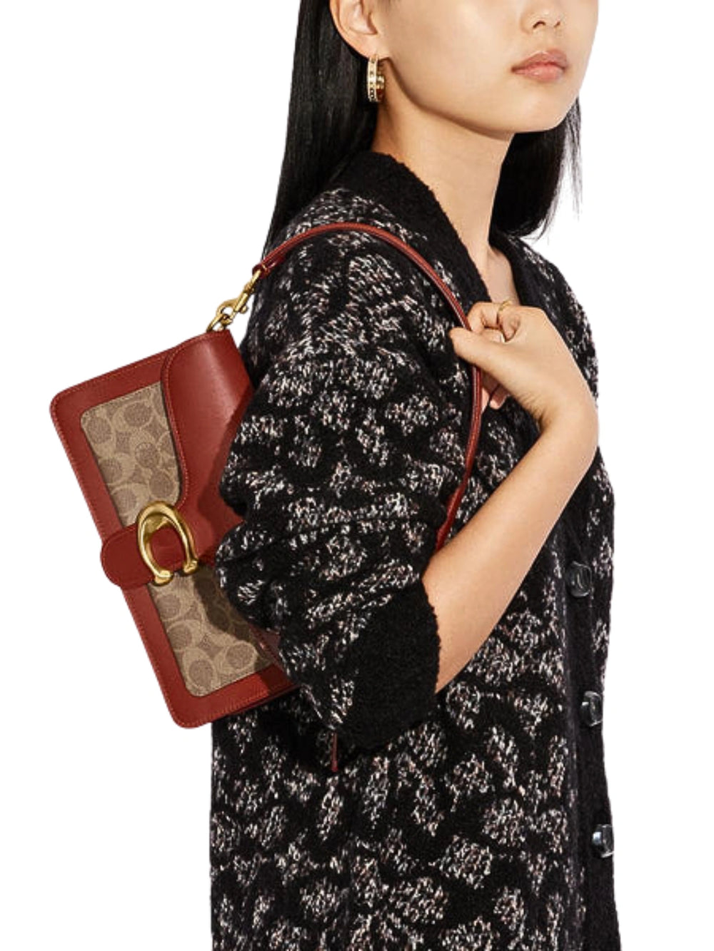 on-model-Coach-Tabby-Shoulder-Bag-26-In-Signature-Canvas-Tan-Rust